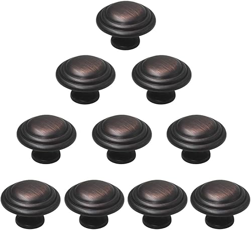 Miniatura 1 de Gobrico Paquete de 10 pomos plegables de bronce aceitado de 1-38 pulgadas con anillo superior recto para armario de cocina, tiradores de aleación de