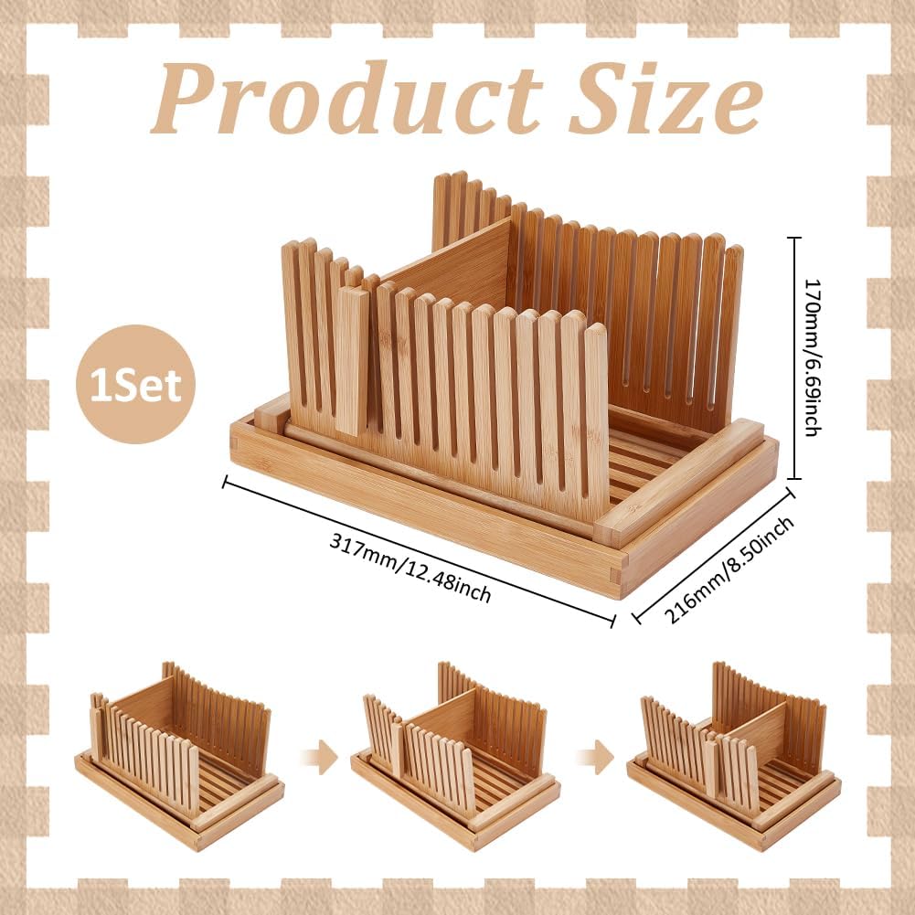 UNICRAFTALE Adjustable Bamboo Bread Slicer with Crumb Tray Bread Cutter for Homemade Cutter Guide for Sourdough Bagels Cakes Loaves Kitchen Gadgets Baking Gift Set 12.48"x8.5"x6.69"