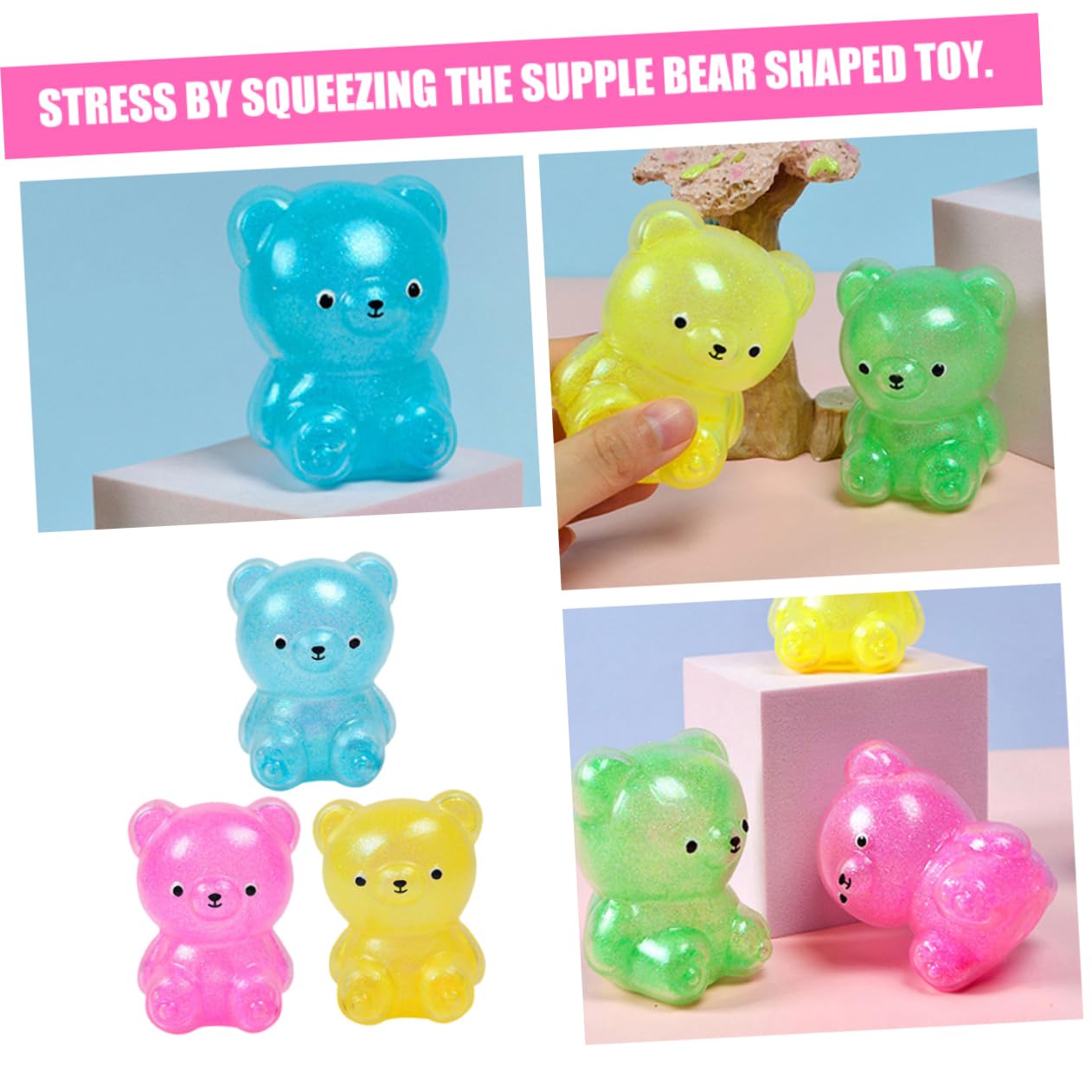 Toyvian Squeeze Bear - Portable Stress Relief Toy Compact Soft Squishy Bear for Anxiety Ideal for Kids and Adults 7.5X5.6X5.0Cm - Image 4