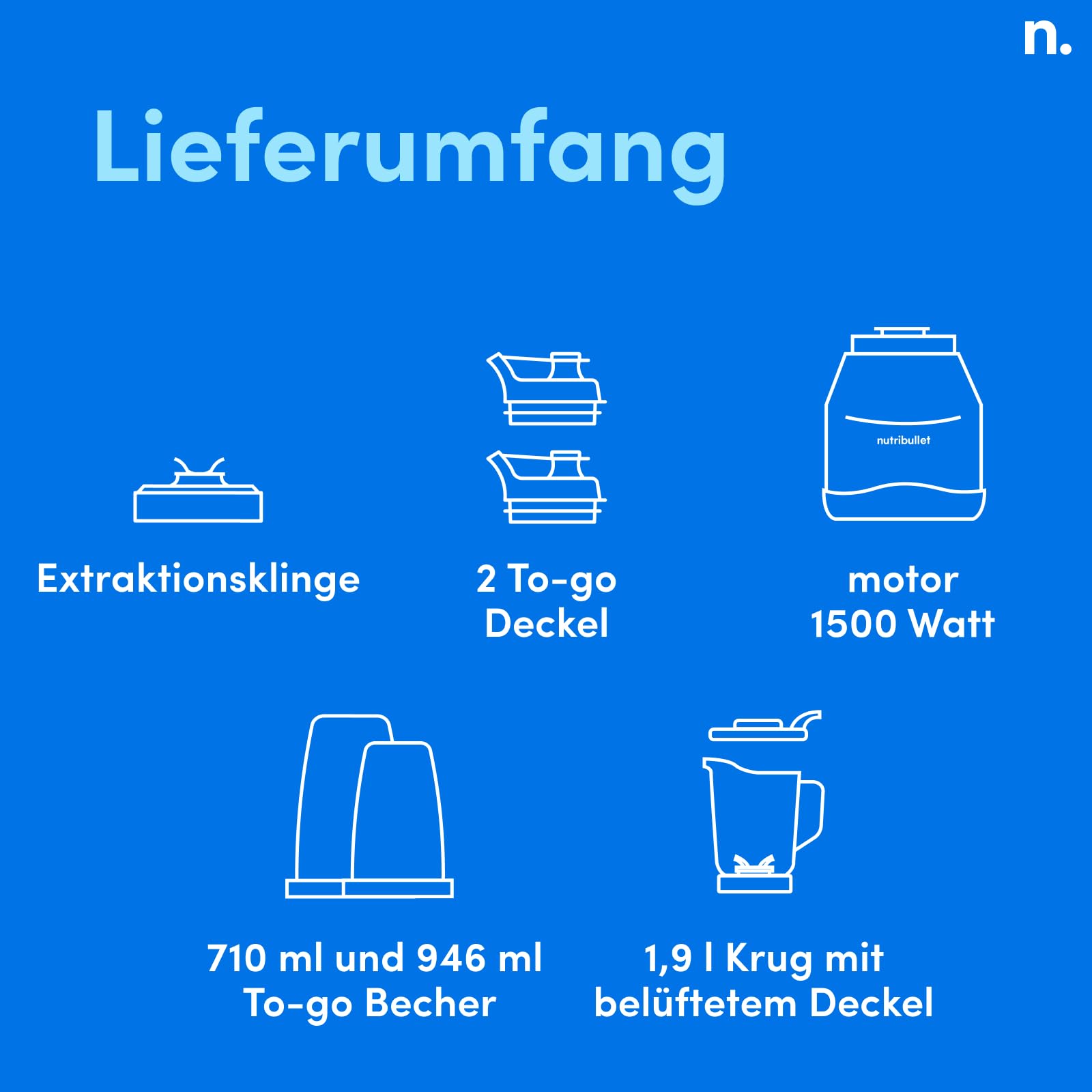 nutribullet Full Size Blender Combo, Elektrischer Mixer, Multifunktionaler Zerkleinerer, Profi, 1200 Watt Leistung, 1,89l Krug, 946ml und 710ml Gläser, schwarz, NBF580B