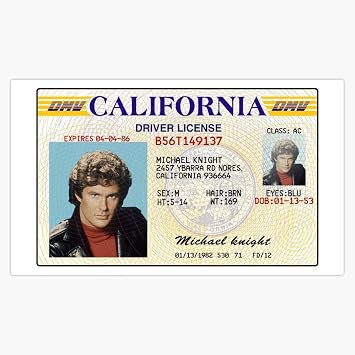 Leyland Designs Michael Knight Driver License - Knight Rider Bumper Sticker Window Water Bottle Decal 5""