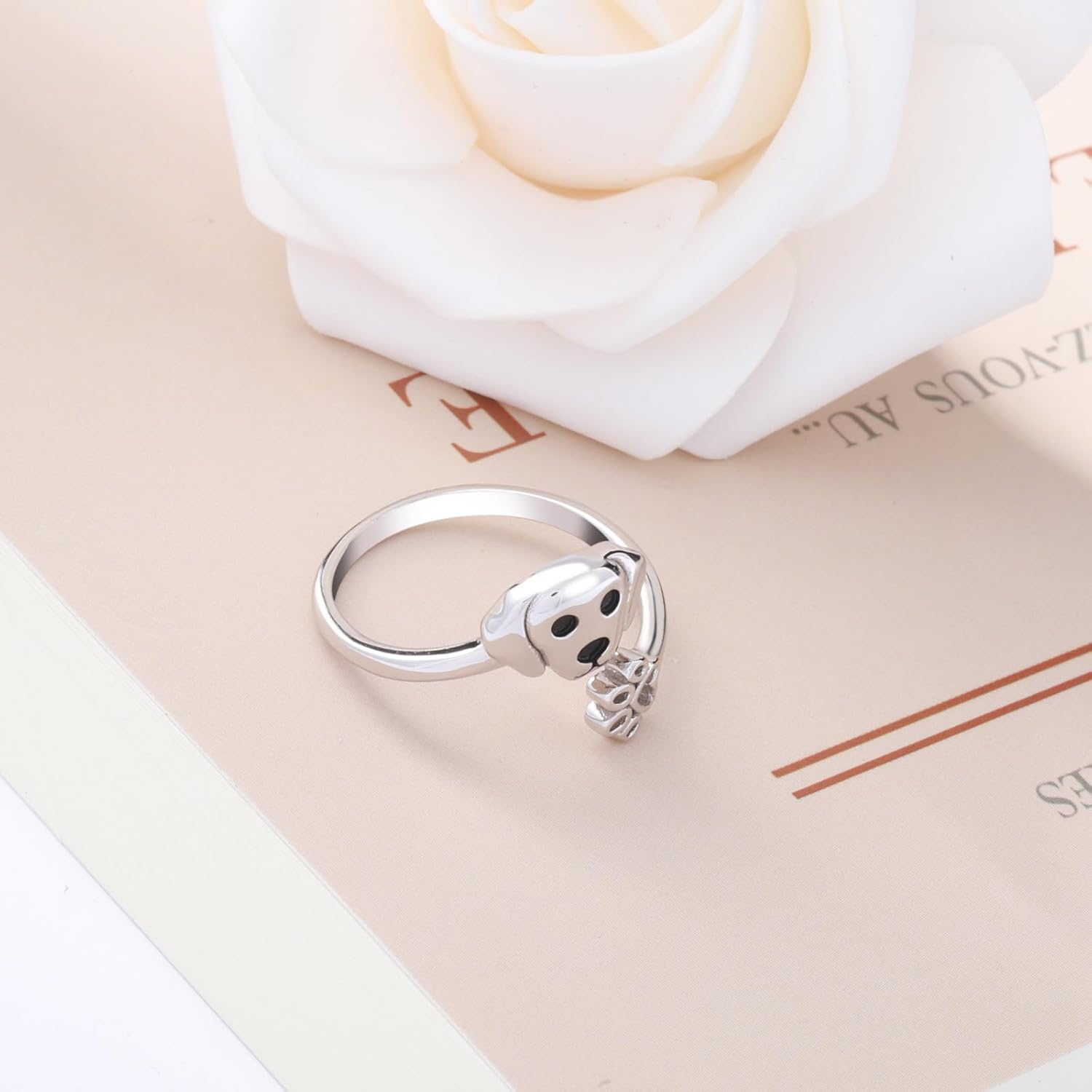 925 Sterling Silver French Bulldog Ring for Women Adjustable Puppy Paw Ring for Daughter Adorable Corgi Yorkshire Terrier Labrador Animal Dog Paw Print Ring Jewelry Gifts for Granddaughter