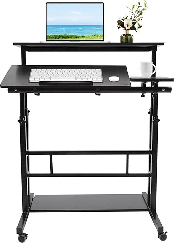Miniatura 11 de Escritorio móvil de pie con ruedas, escritorio portátil de altura ajustable con ruedas, oficina en casa de pie y asiento, 2 modos Escritorio de pie