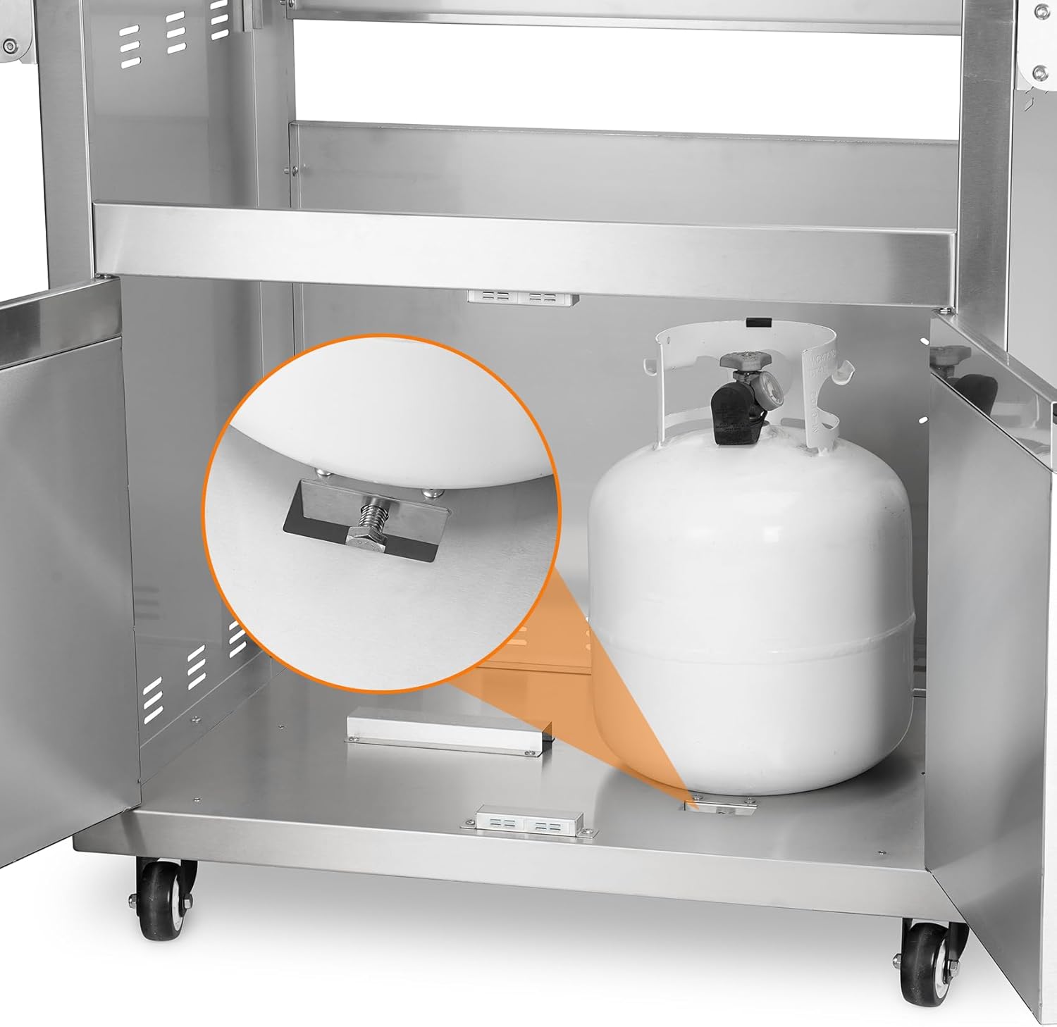 Stainless Steel Grill Cart for Hygrill 5-Burner Built-In Gas Grill, Outdoor Kitchen Island with Foldable Side Shelves and Storage Cabinet