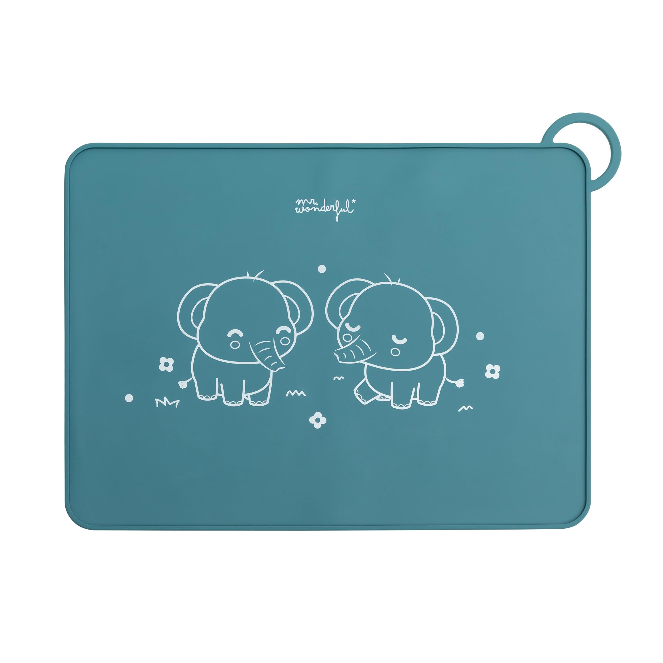 Mr. Wonderful - Salvamantel individual de silicona para bebés - Elefante azul - Fabricado en silicona - Libre de BPA, PVC, BPS y ftalatos - Enrollable