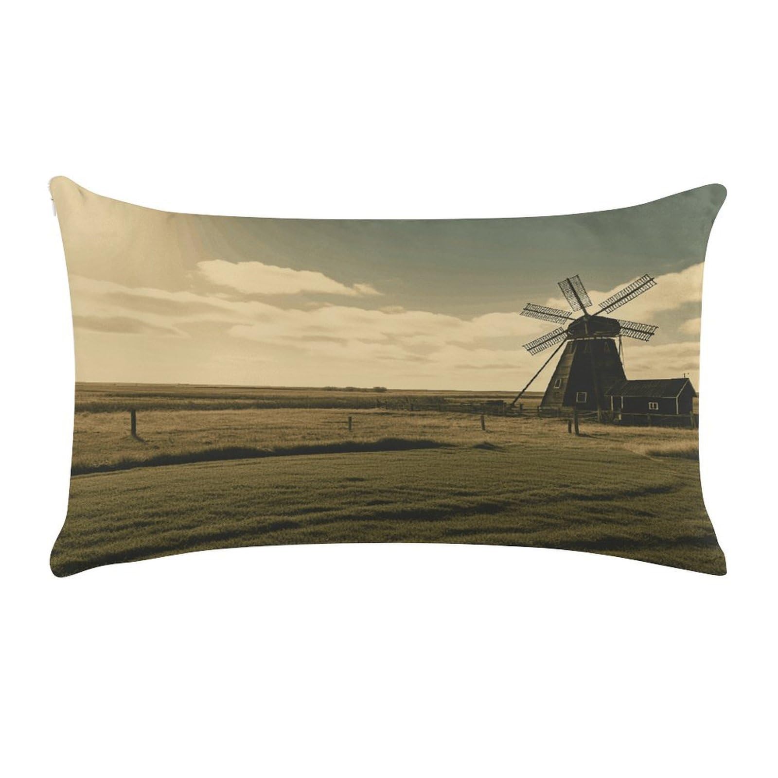 Vintage Black Windmill on The Prairie Lumbar Throw Pillow Cover Soft Plush Cushion Case Farmhouse Long Throw Pillowcase Decorative Pillow Case Cushion Covers for Sofa Living Room Couch Bed Decor 12 X