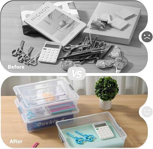 Miniatura 4 de Contenedores de almacenamiento de plástico transparentes para manualidades con mango gris, caja organizadora con tapas duraderas, contenedores