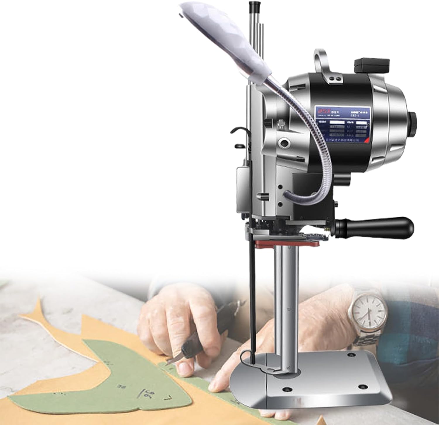 Fabric Cutter, High-Speed Straight Knife Cloth Cutting Machine, Alloy Steel Blade, Industrial Fabric Cutting Machine with Automatic Knife Sharpen,34cm