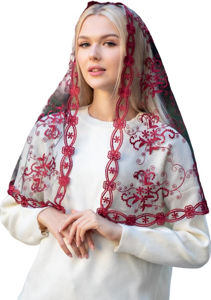 Catholic Mantilla Mass Infinity Veil - Church Lace Spanish Chapel Head Covering - Long
