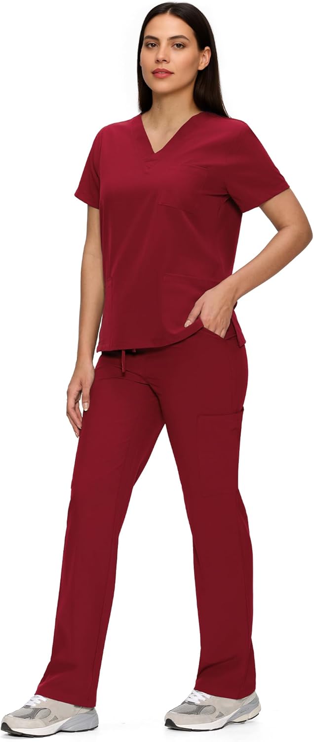 Scrubs for Women Set, Medical Women Scrubs, V-Neck Top and Straight Leg Pants with 11 Pockets (Relaxed Fit) - Image 3