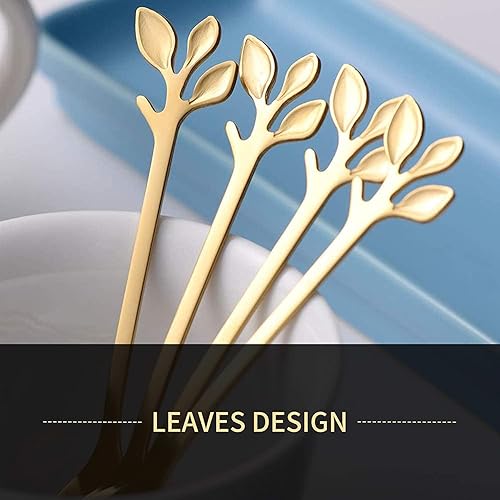 Miniatura 4 de Comicfs Juego de 16 tenedores creativos de acero inoxidable con hojas de oro, para tartas y frutas, 4.7 pulgadas, para degustación de postres,