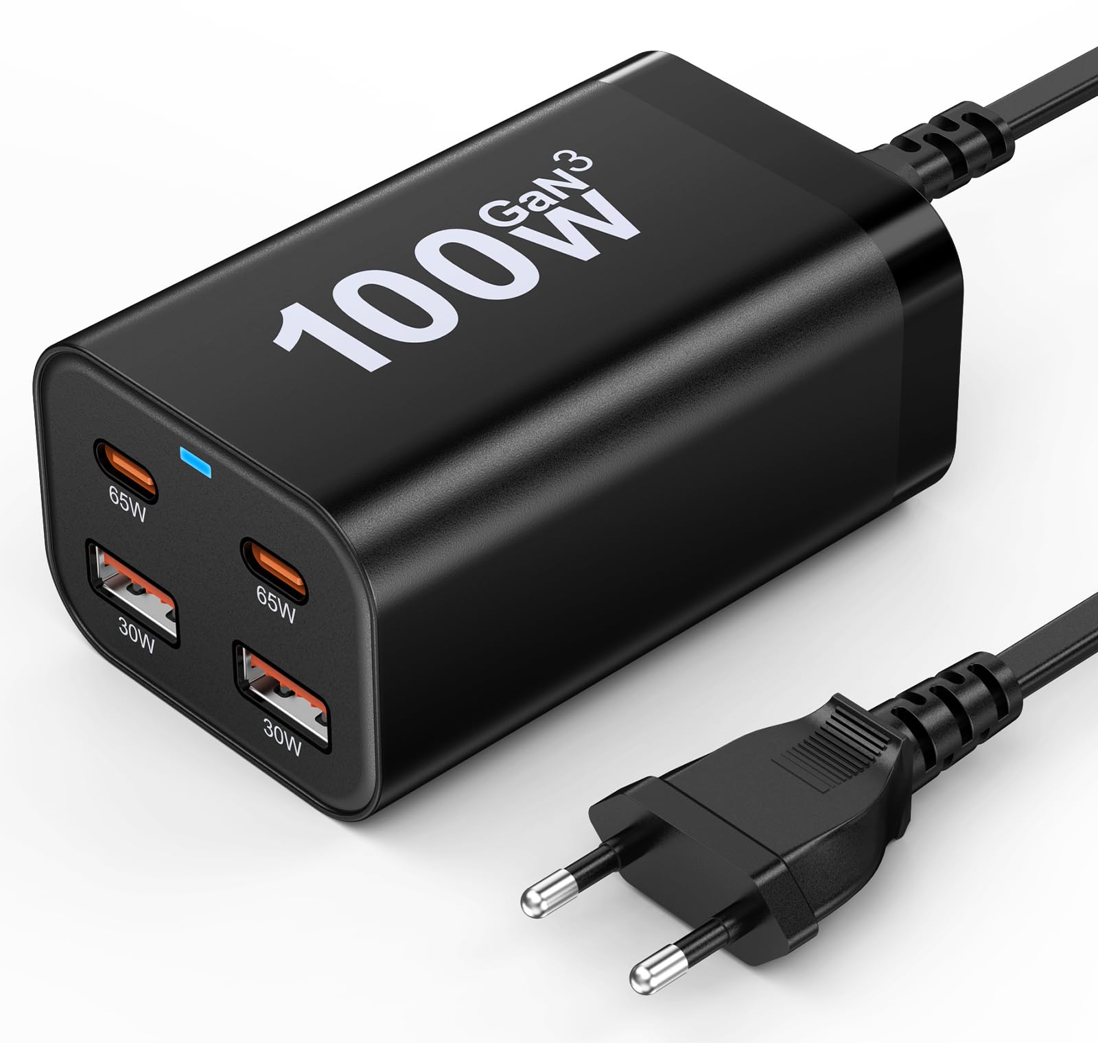 100W USB C Ladegerät, 4 Ports GaN-III Schnellladegerät, Mehrfach Stecker [2 USBC +2 USBA] mit Kabel, Fast USB C Charger Power Adapter für iPhone 17 16 Pro Max, Galaxy S25 S24 Ultra, iPad, Handys ect