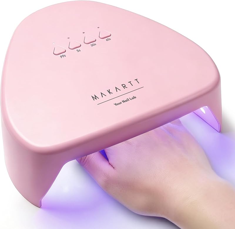 Makartt Lámpara de uñas UV compacta de viaje para esmalte de uñas de gel, secador de uñas enchufable | Lámpara UV de curado por flash 5 s con modo 99 s, sensor automático, 4 temporizadores y 18 LED para curado en gel en casa, bricolaje, salón o viaje, rosa