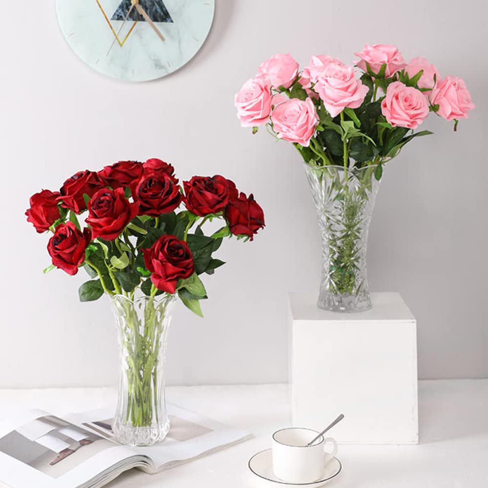 Floralsecret 12 Pcs Artificial Roses Flowers Silk Flower Bouquet Fake Single Stem with Long Stem for Home Wedding Party Garden Decoration(Wine) - Image 3