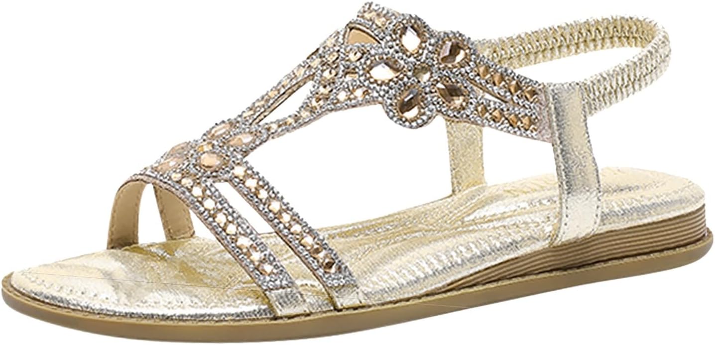 WILLBESTSandals for Women UK Sale Clearance Wedges Summer Holiday Comfy Glitter Diamante Sandals Open Toe Heeled Shoes Party Wedding Prom Anti-Slip Cross Strap Platform Sandals