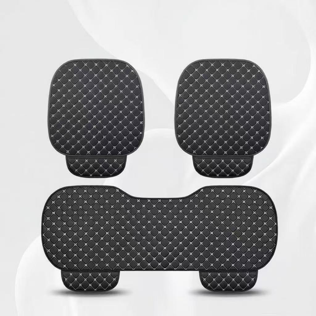 ONEMAJI 3 Pcs Front and Rear PU Leather Car Seat Cushion Cover Set for Skoda Karoq (NU7) 2017-Heute, Car Seat Pad Seat Protector with Pockets, Waterproof Seat Covers, black+white