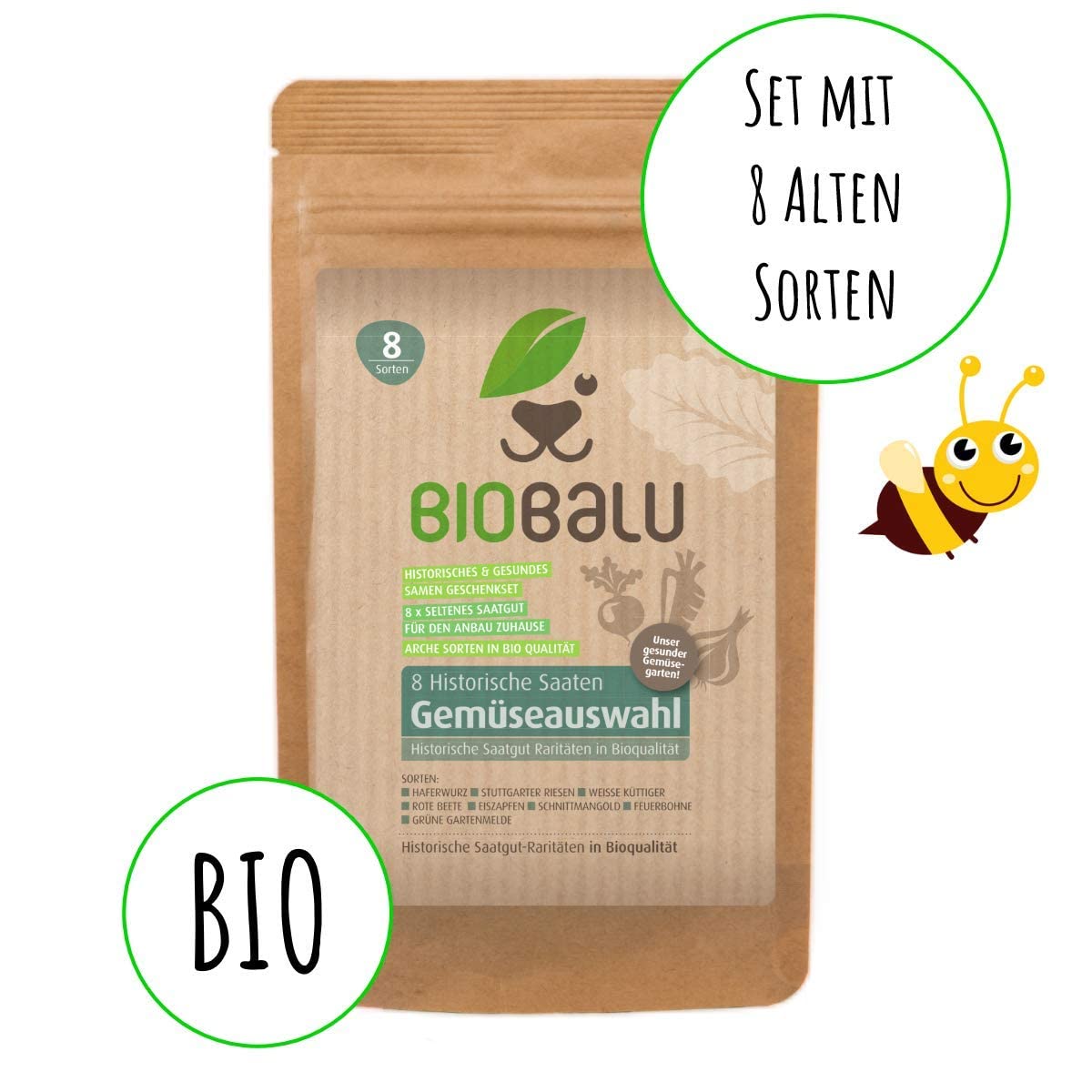 Biobalu Gemsesamen Bio - 8 Alte Sorten - Historisches Saatgut Set Gemse,  Saatgut Raritten in Bioqualitt, Samenfeste & Seltene Gemsesorten fr  Freiland, Gewchshaus & Balkon - Geschenkset : Amazon.de: Garten