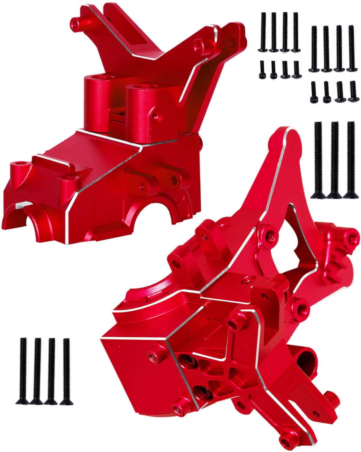 RCMYou Aluminum Front Rear Upper Gearbox Covers and Shock Tower Upgrades Part for 1/10 Big Rock Senton Granite 3S/ 1/8 Typhon 3S,AR320399,Red