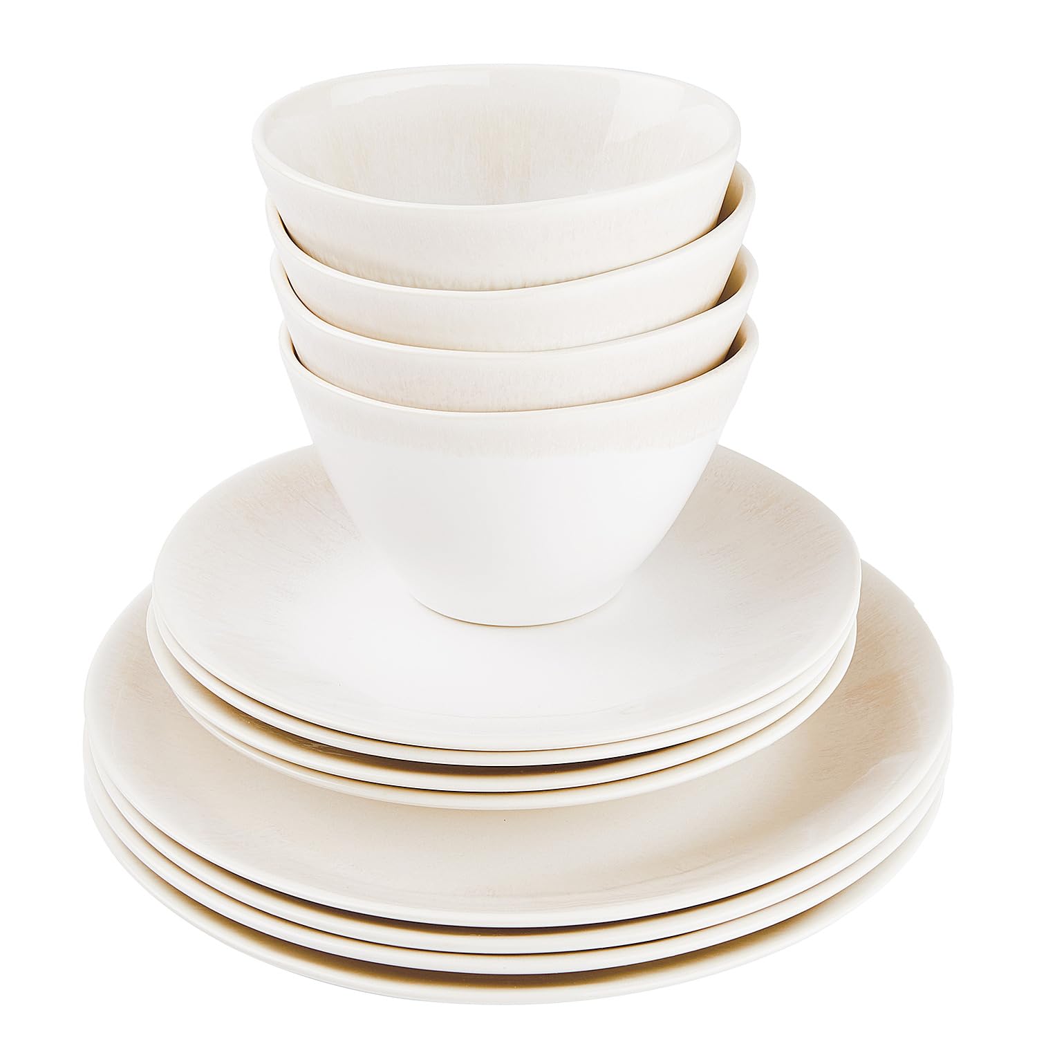 BUTLERS Geschirr-Set 12-tlg. für 4 Personen Steinzeug - ATLANTIS - | Farbe Beige - reaktive Glasur & Boho-Stil - spülmaschinenfest & mikrowellengeeignet - Schalen, Frühstücksteller, Essteller