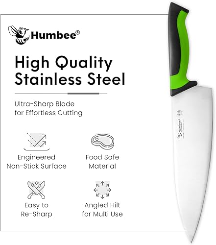 Miniatura 5 de Cuchillo de chef de 10 pulgadas, hoja de acero inoxidable de alto carbono certificada NSF  Mango ergonómico codificado por colores, cuchillo de