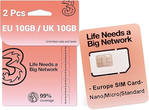 Tarjeta SIM de Europa prepagada 28 días, UE 10 GB  Reino Unido 10 GB, requiere activación, llamadas locales ilimitadas y SMS, Reino Unido tres