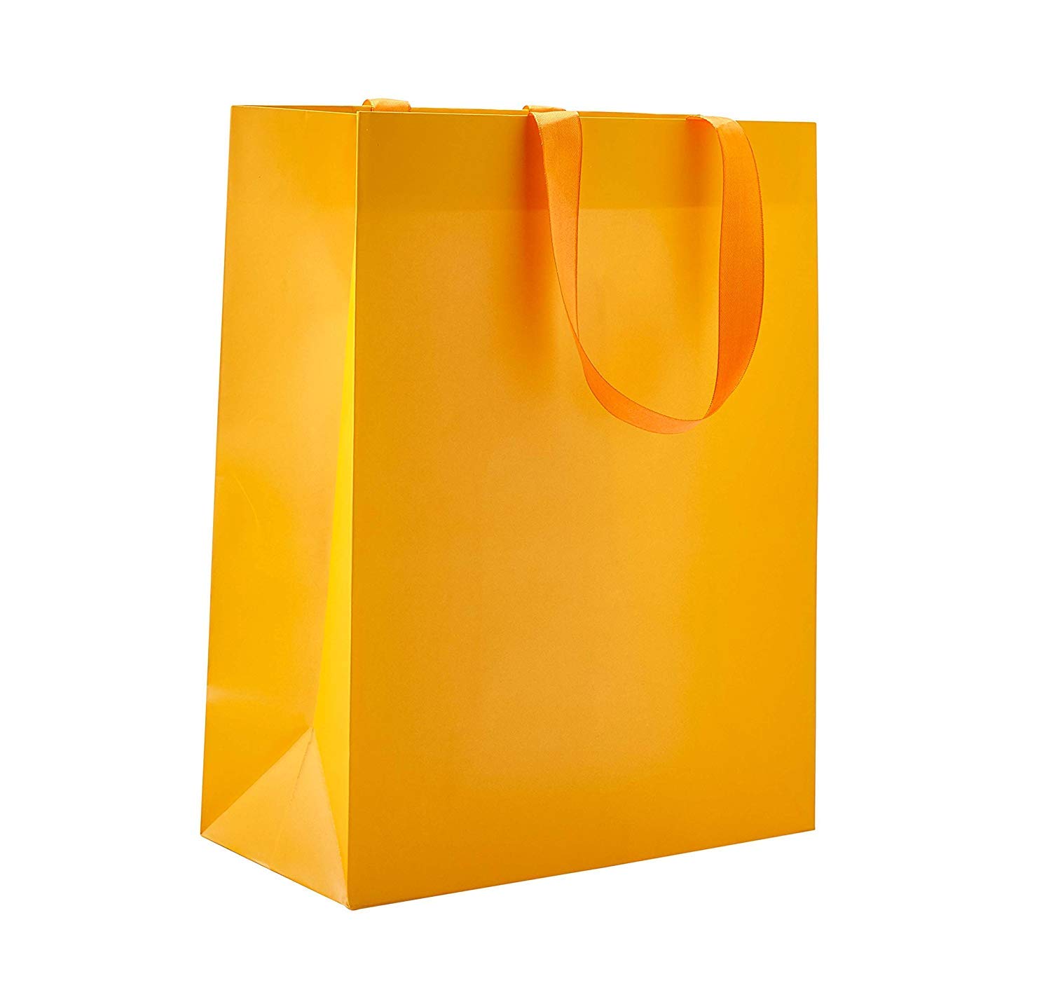 PTP BAGS Mango Matte 8" x 4" x 10" Tote Bags [Pack of 100] Reusable Manhattan Kraft Paper Gift Bags