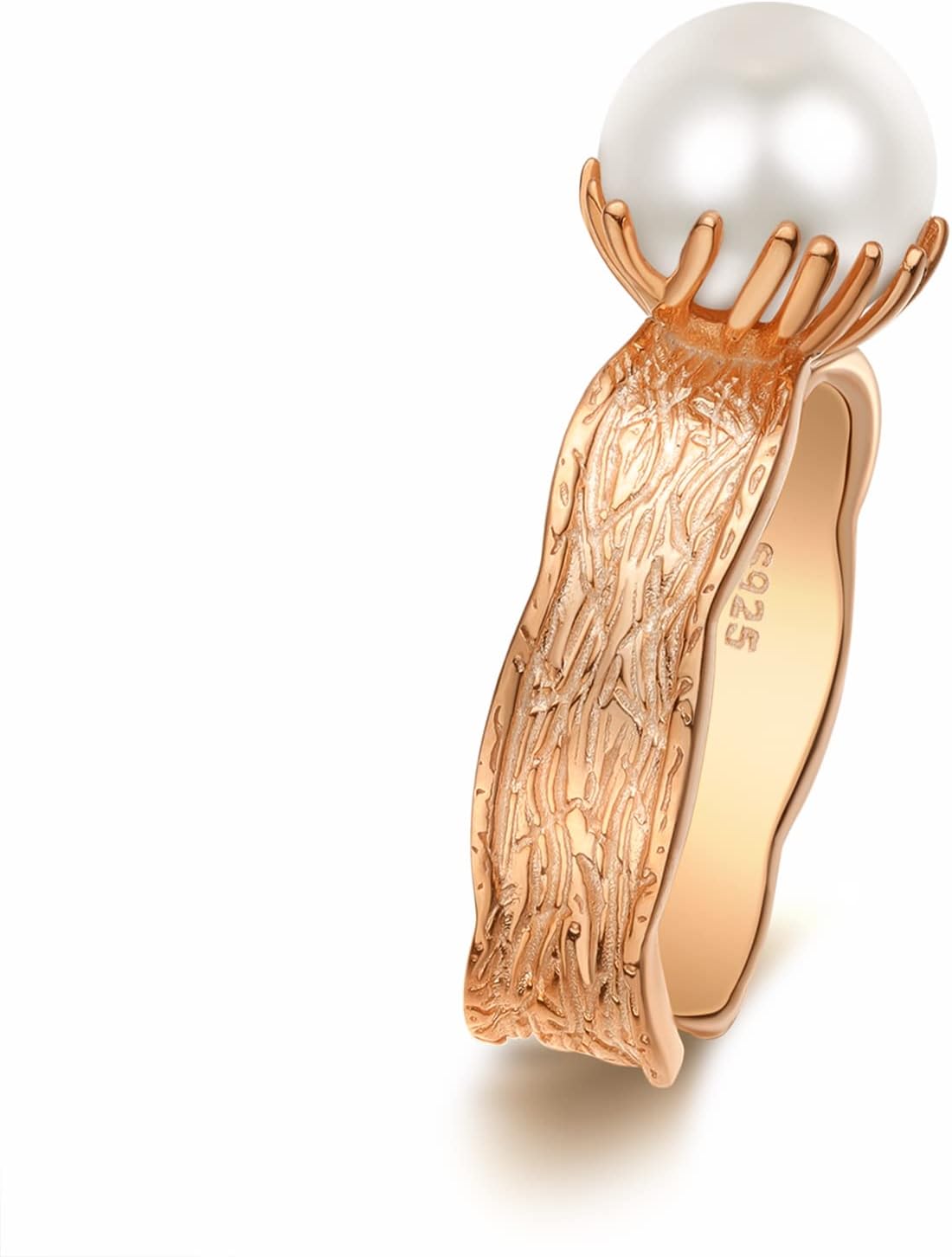 AENEAS Pearl Ring for Women Rose Gold Plated/Gold Plated Sterling Silver Pearl Adjustable Open Rings Jewelry Gifts for Women,Size US 7 to 9 - Image 2