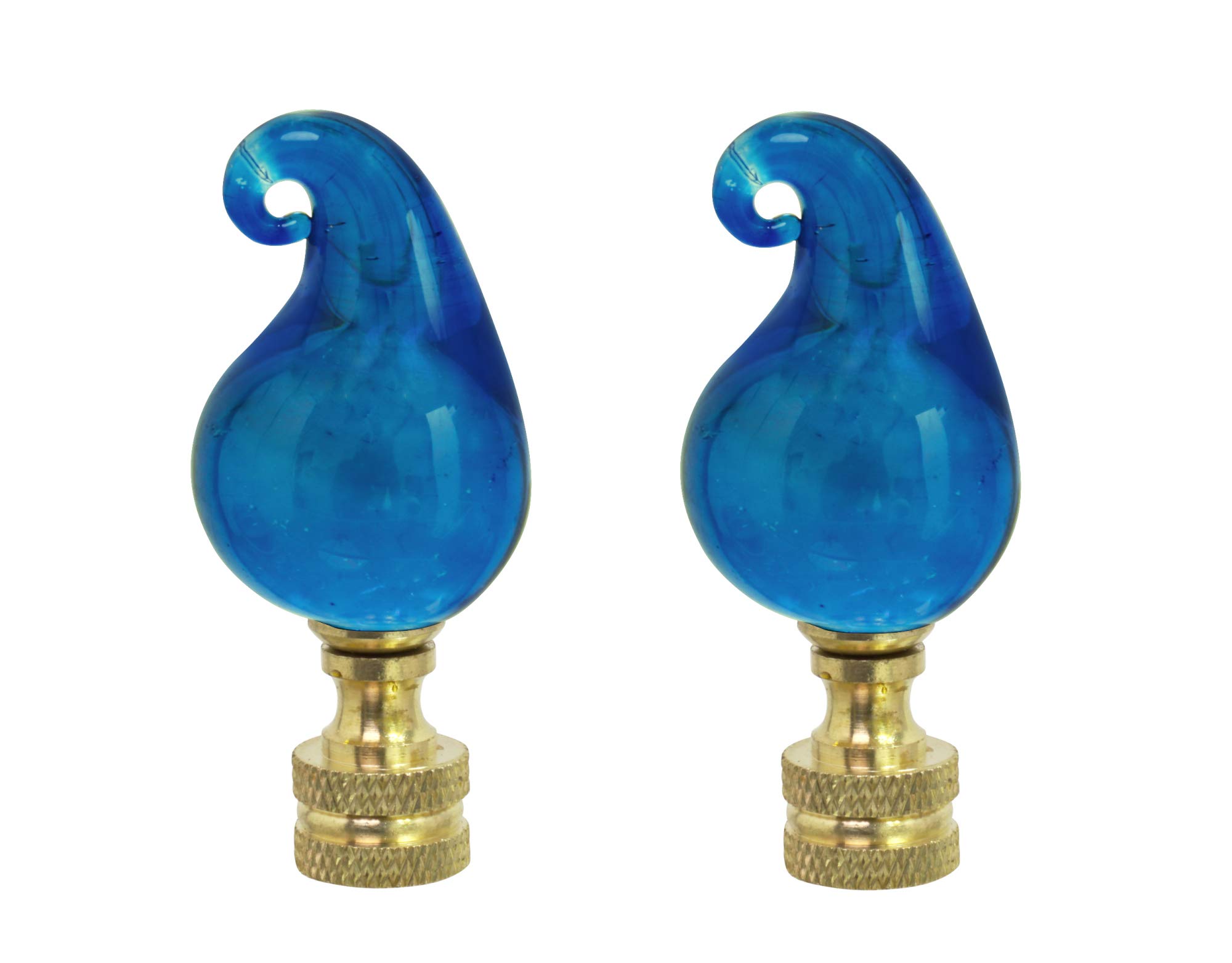 Aspen Creative24016-12, 2 Pack Blue Glass Lamp Solid Brass Finish, 2 1/2" Tall Finial, Blue & White