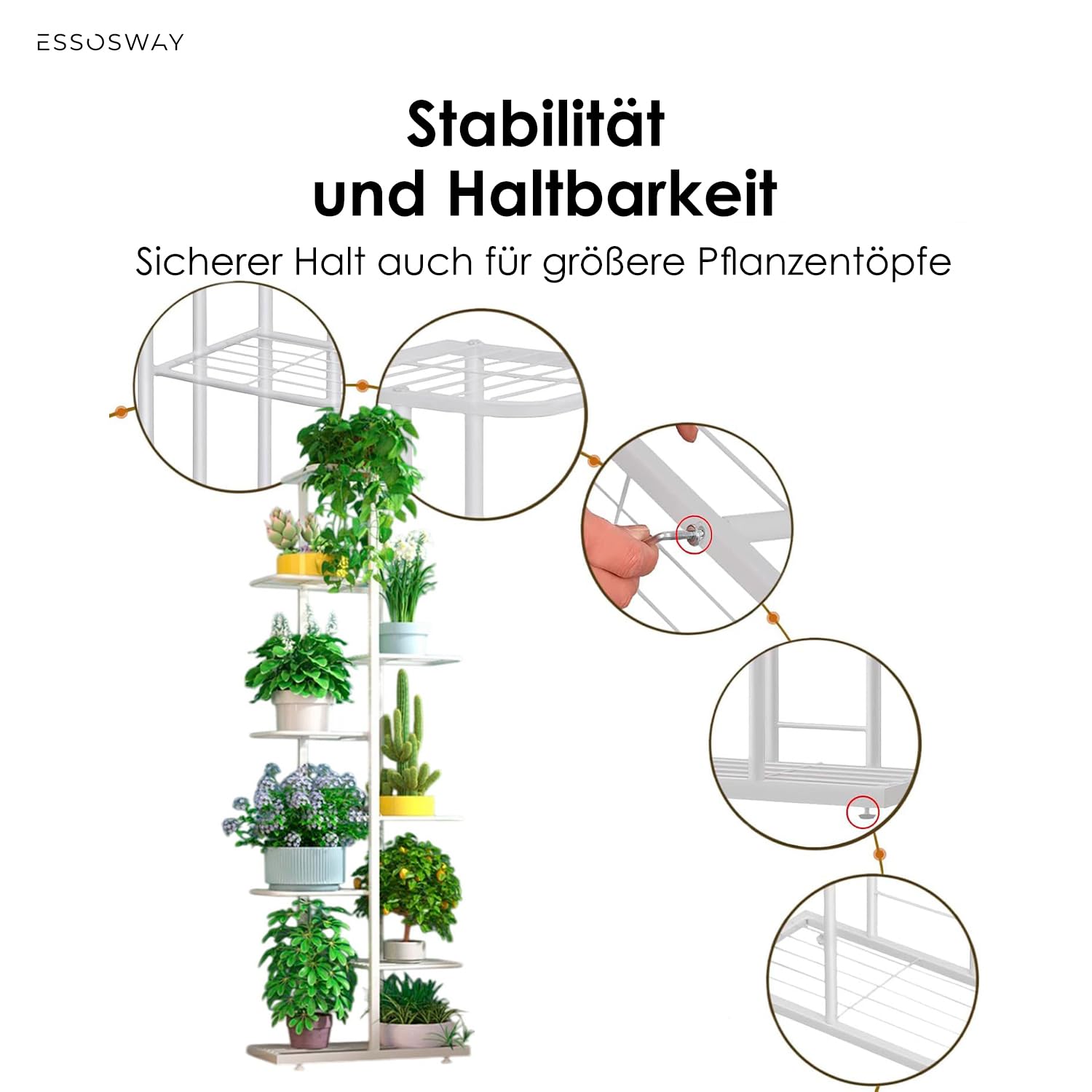 Blumenständer Pflanzenständer - Indoor - Pflanzenregal Blumentreppe Blumenregal Metall - 8 Etagen - 142 cm Weiß