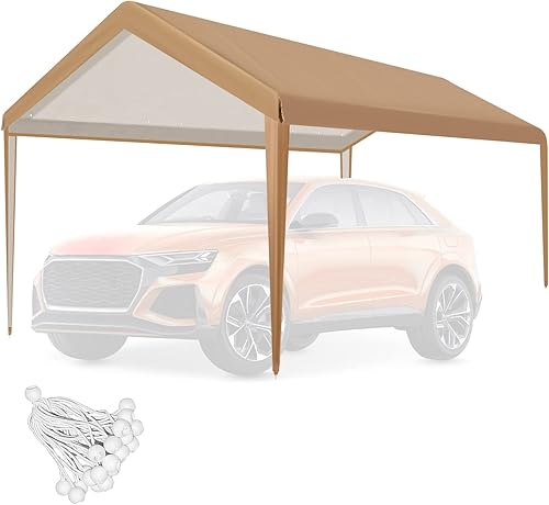 Eillion 10x20 Canopy Replacement Cover with Ball Bungees, Top Cover Tarp for Carport Portable Garage Tent Boat Shelter Frame,Orange, No Poles Only