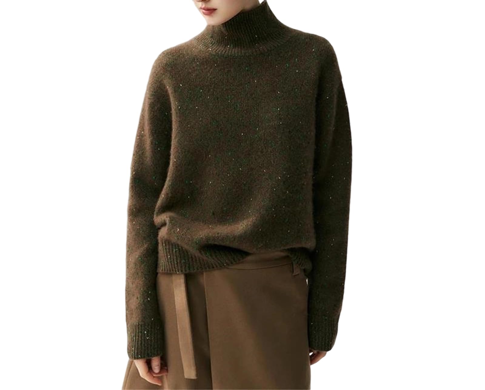 Womens Cashmere Sweater Autumn Winter Loose Fit Turtleneck Sweater Thick Pullover Warm Asymmetrical Knit Top