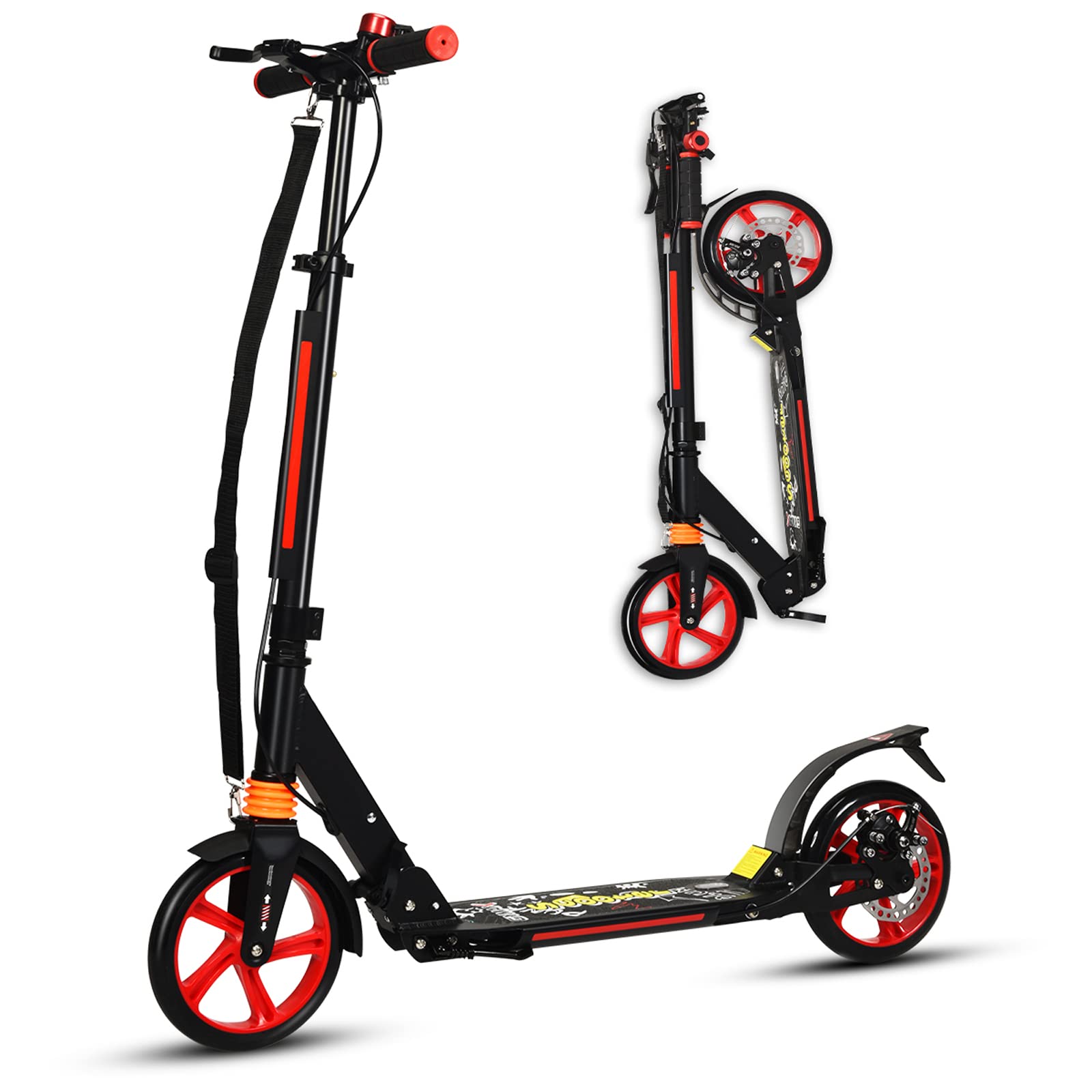 GYMAX Trottinette Enfants et Adultes, plus de 8 Ans, Trotinette Pliable à Hauteur Réglable, Charge Max 100 KG, Scooter en Alliage d'Aluminium avec Freinage Double, 95 x 37 x 86,5-101 CM