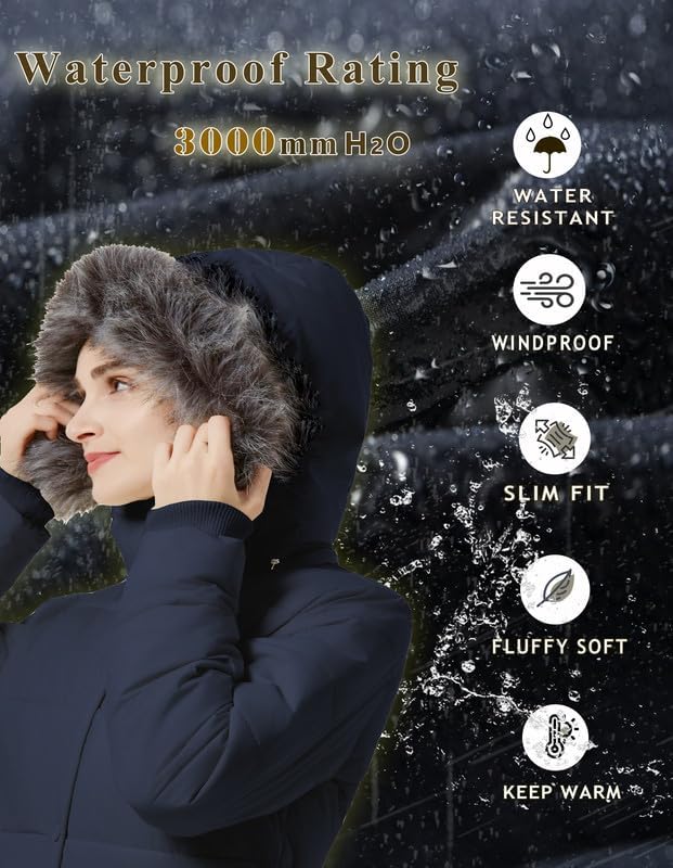 GGleaf Women's Winter Thicken Puffer Coat (Standard & Plus Size) Warm Snow Jacket with Fur Removable Hood - Image 3