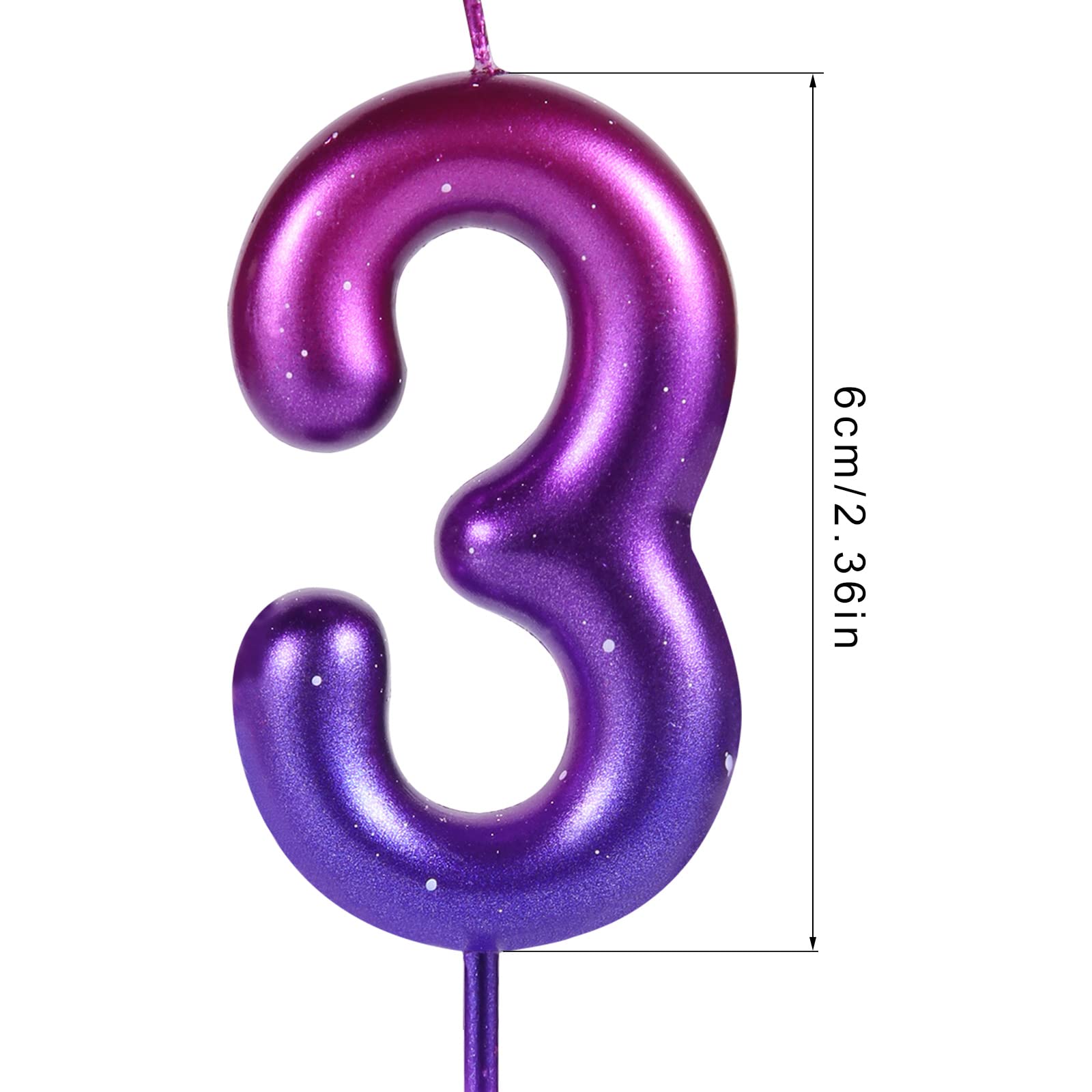 Luter 2.36 Inches Purple and Blue Number Candle, Numeral Birthday Candles Galaxy Gradient Candles Wax Cake Toppers Decorations for Mermaid Themed Party Birthday Wedding Anniversary (3)