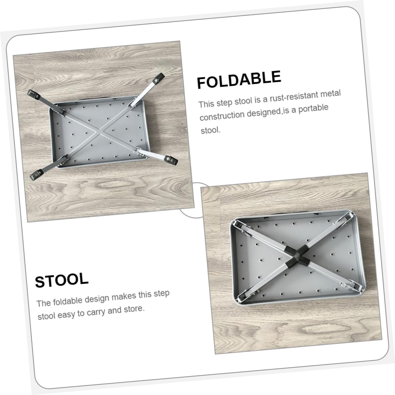 Unomor Home Portable Foldable Metal Step Stool Sturdy Non-Slip Thickened Design for Indoor Use for Adults and Seniors Multi-Purpose Foot Stool for Kitchen Bathroom