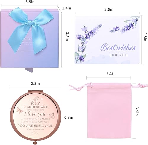 Miniatura 7 de Regalos para esposa de marido - Regalos para esposa con texto en inglés "I Love You", espejo compacto, regalos románticos para aniversario de