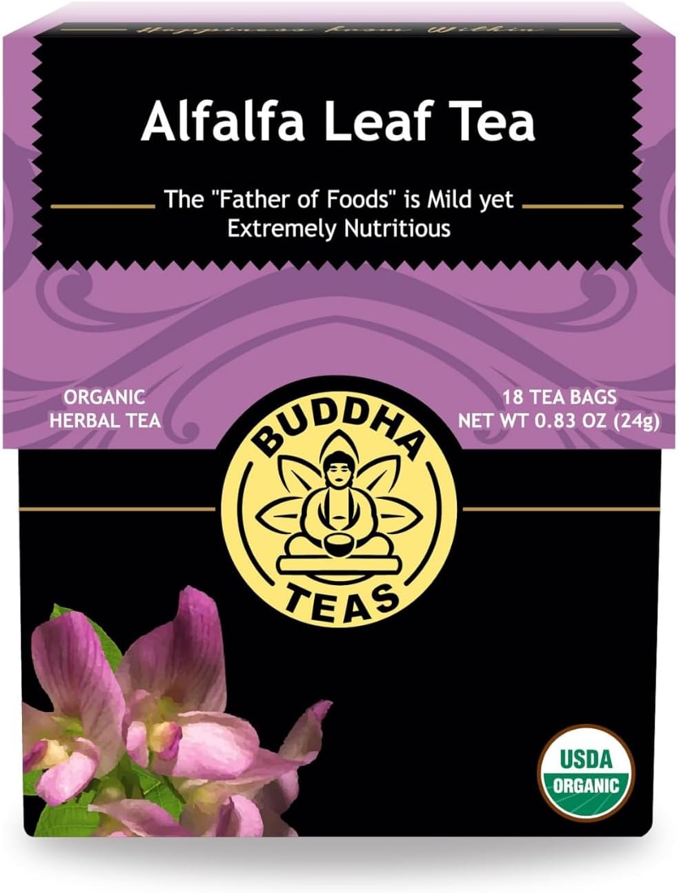 Buddha Teas - Alfalfa Leaf Tea - Herbal Tea - For Health & Wellbeing - With Vitamins, Minerals & Antioxidants - Clean Ingredients - Caffeine Free - OU Kosher - 18 Tea Bags (Pack of 1)