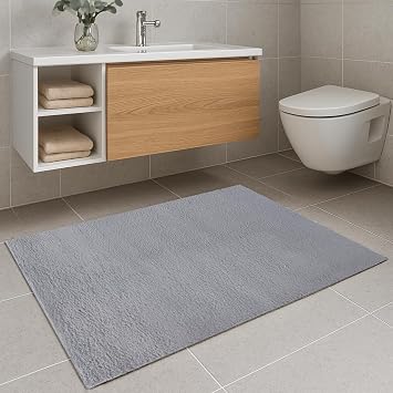 Gri Pelu  Banyo Paspas  | Kaymaz Tabanl , Yumu ak Doku | Makinede Y kanabilir | 4 Farkl   l  Se ene i 40x60 cm