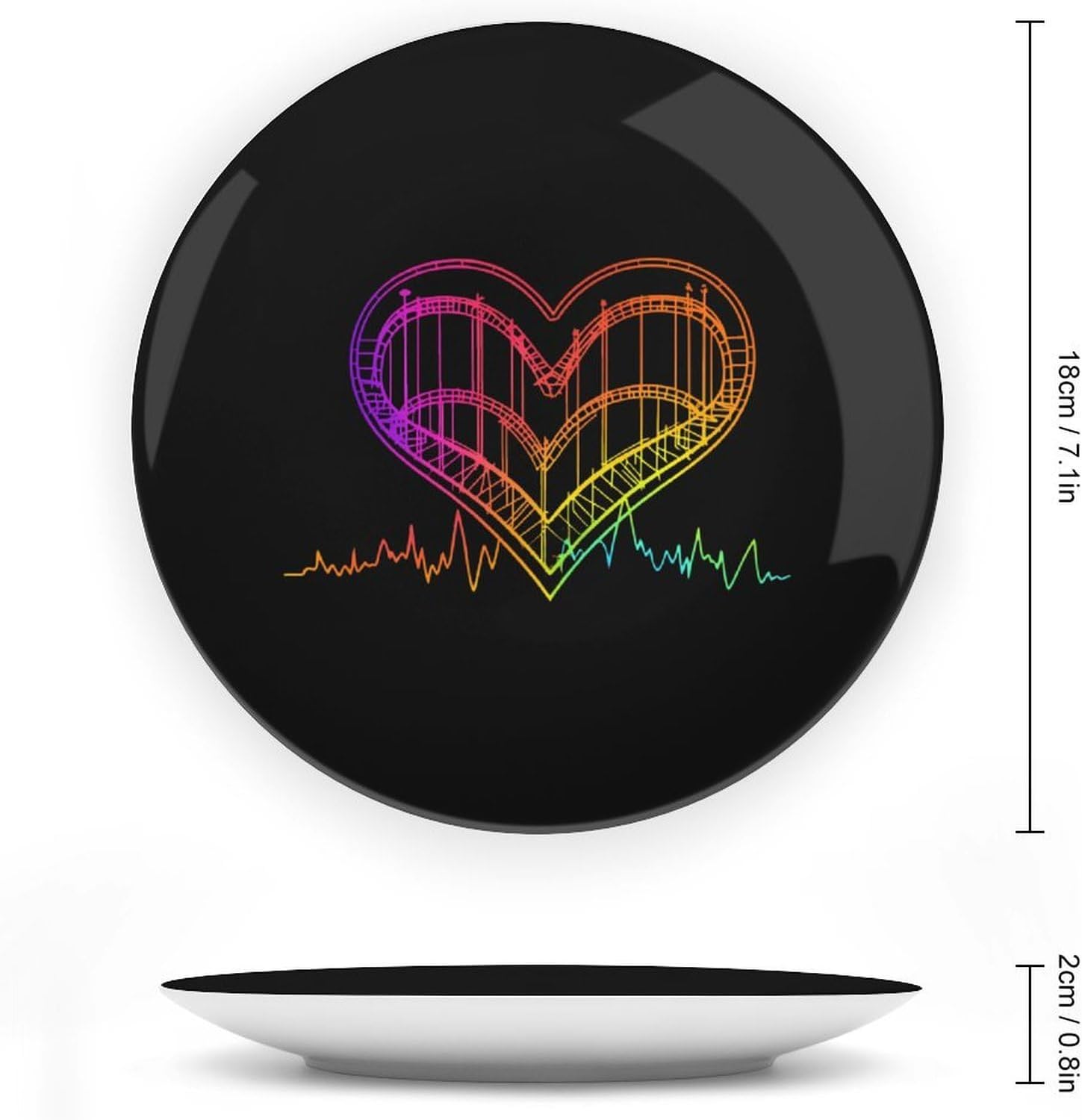 Roller Coaster Heartbeat Bone China Decorative Plate with Stand Home Dessert Plates Gift for Men Women 7inch