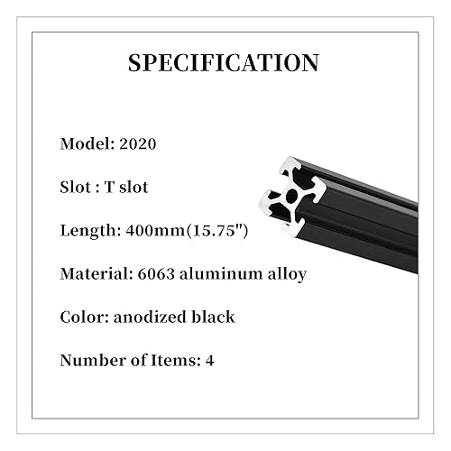 Miniatura 2 de BELLA BAYS 4 unids 15.75 pulgadas 15.748 in 2020 ranura T perfil de extrusión de aluminio estándar europeo anodizado negro extruido lineal guía