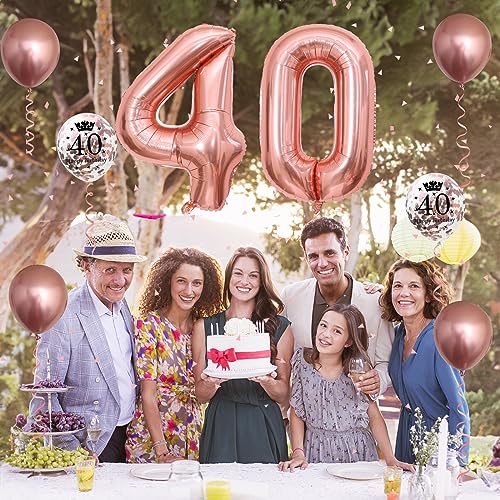 Image of 40th Birthday Balloons Rose Gold, 40th Birthday Decoration for Women with Large Foil 40 Number Balloons 12 Inch Rose Gold Birthday Print Confetti Balloon Metallic Balloons for 40th Birthday Decor