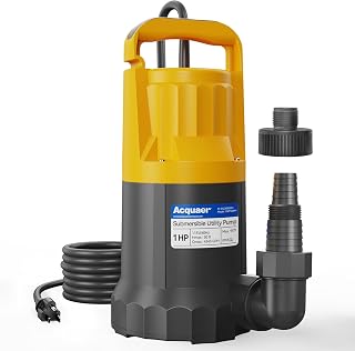 Acquaer 1HP 4345GPH Submersible Sump Pump - Utility Pump for Hot Tubs Pools Basements Ponds