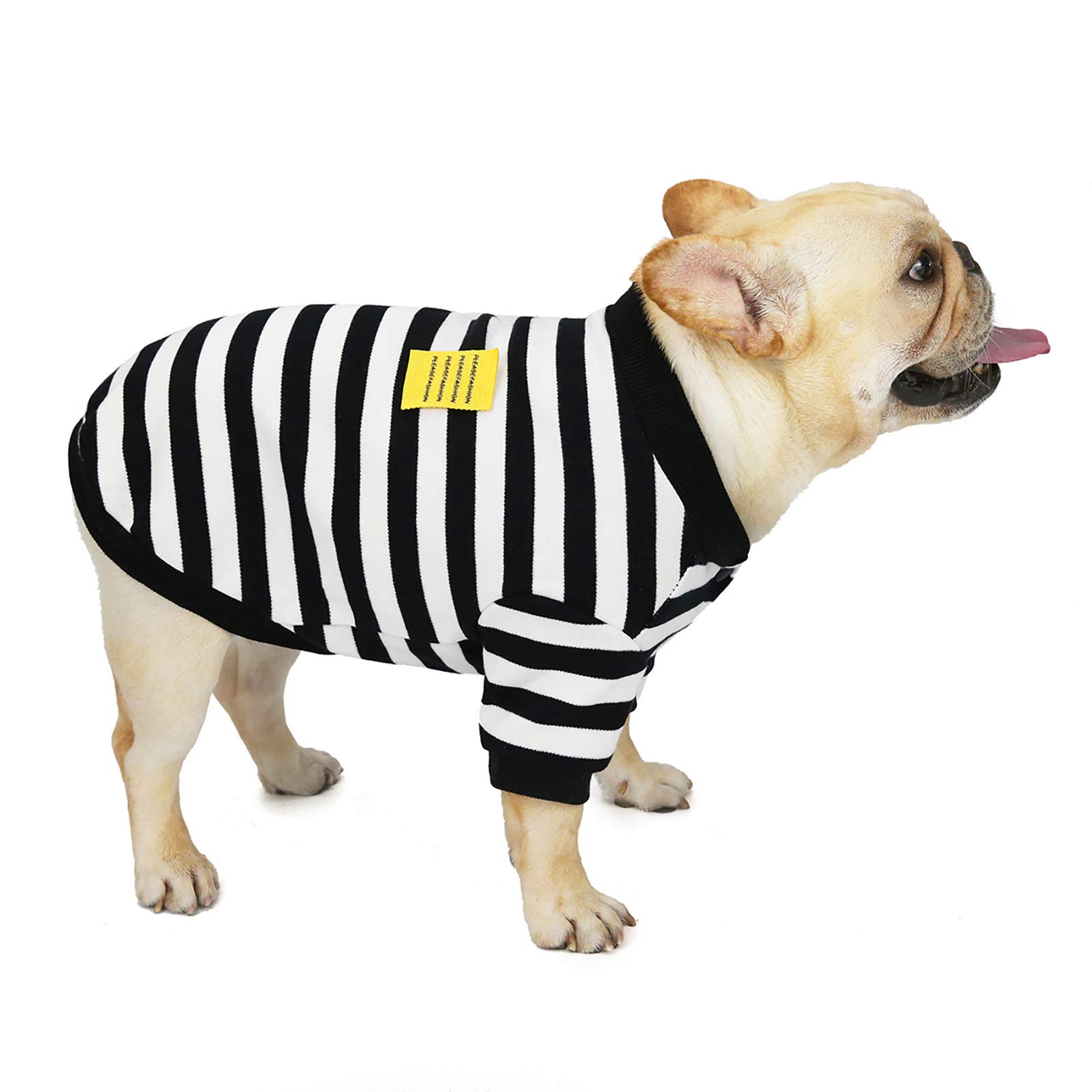 SMALLLEE_LUCKY_STORE French Bulldog Clothes for Dogs Boy Girl Striped Sweatshirt Crewneck Jumper Sweater Winter Warm Jacket Coat Pet Puppy Apparel,Black and White,S