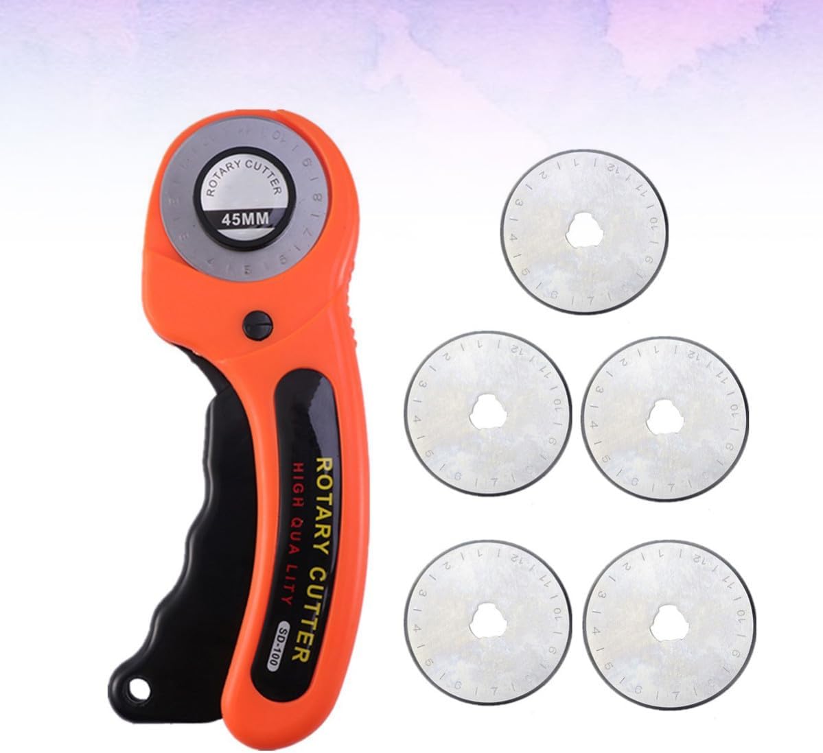 SHINEOFI 45mm Rotary Leather Cutting Tool with 5pcs Replacement Blades, Alloy and Plastic Patchwork Cutter for Quilting and DIY Projects, Precision Fabric and Thread Cutter
