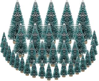 DECARETA 35 PCS Miniature Christmas Tree Artificial Snow Frost Trees Pine Trees Sisal Trees Tabletop Trees Green Sisal Trees for Christmas DIY Craft Party Decoration (4 Size)