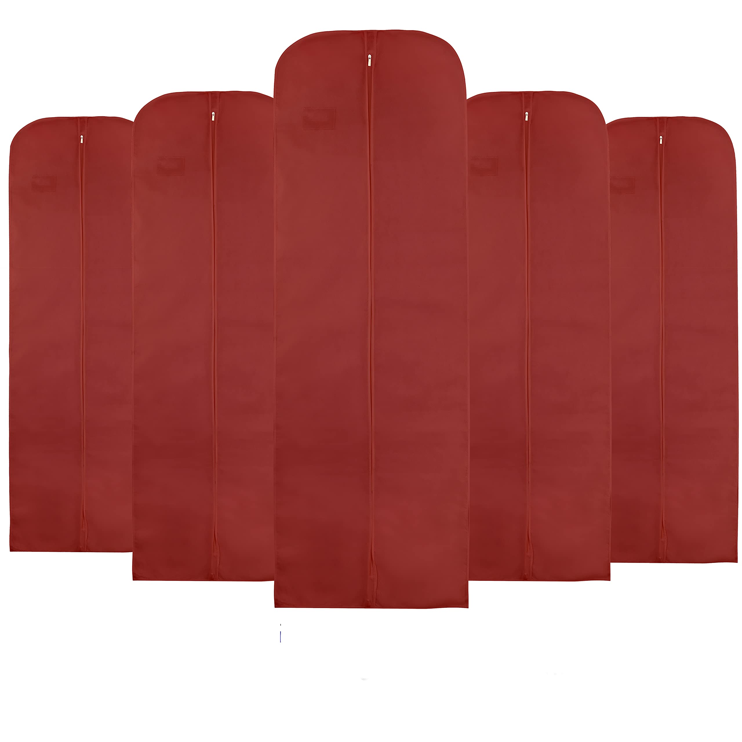 Wedcova Dress Bag | Hanging Garment Bags | Full Length Travel Covers | Long Clothes Storage Cover with Zipper for Women | Wedding Coat & Suits Carrier | 72 Inch (182cm) | Pack of 5 | Maroon