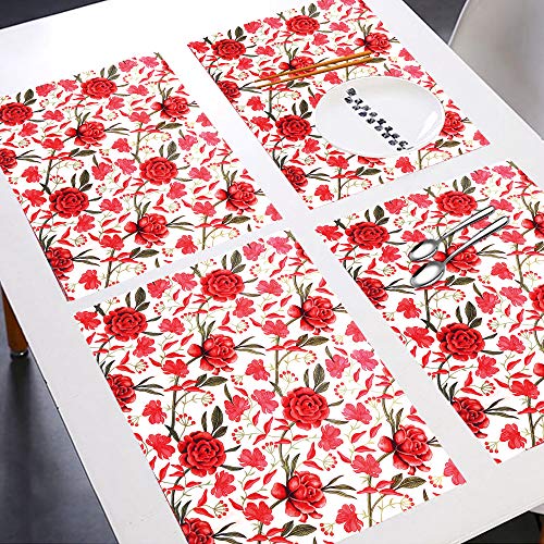 Image of Combo Set of 1 Pc Fridge Top Cover With 6 Utility Pockets and 3 Pc Fridge Mats (Red, Set of 4)
