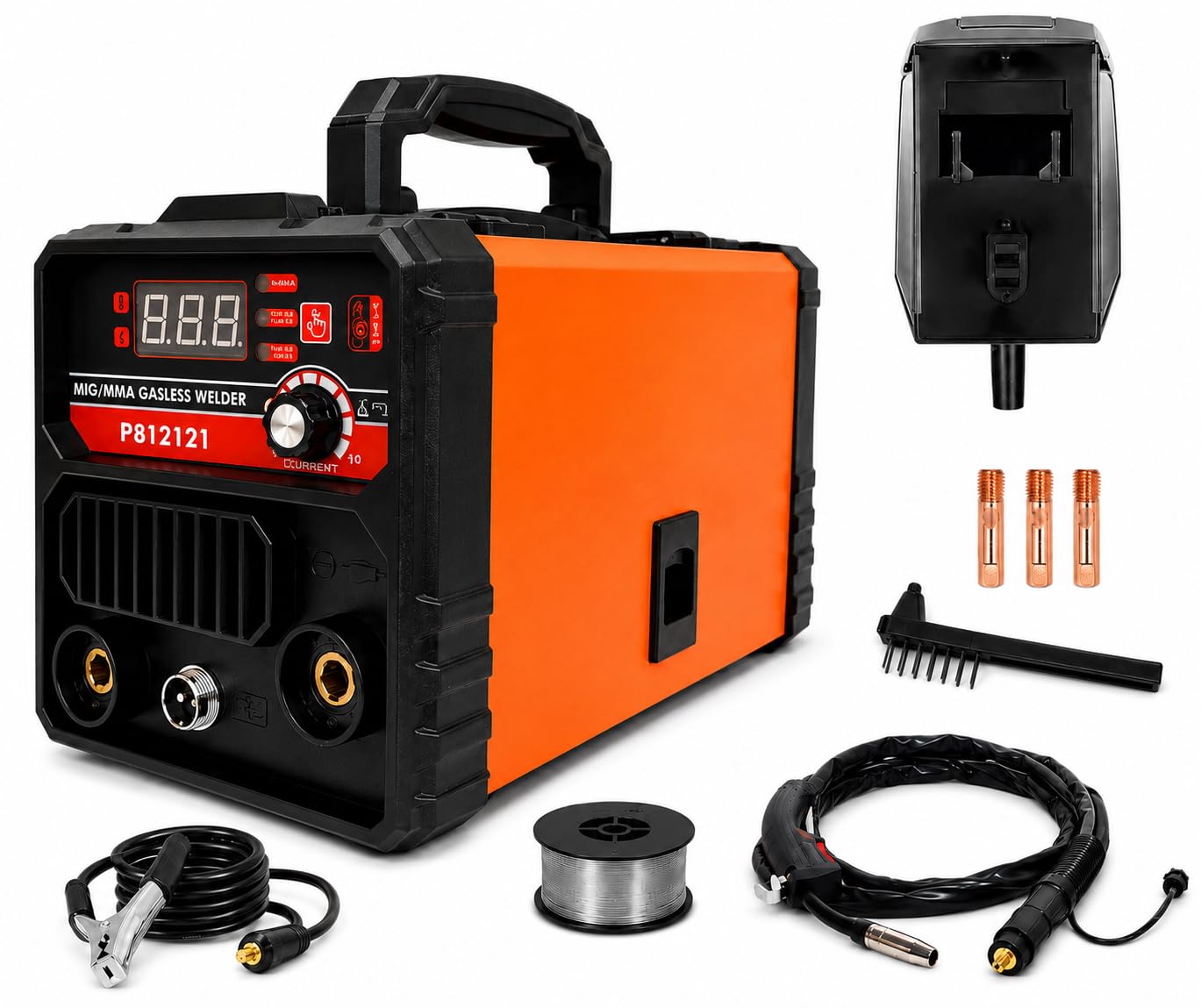 GrecoShop Saldatrice Inverter IGBT 350A MIG No Gas + MMA, Portatile Professionale con Torcia, Maschera e Filo Animato, per Fabbro Officina e Fai da Te, Saldatrice a Filo Continuo ad Alte Prestazioni
