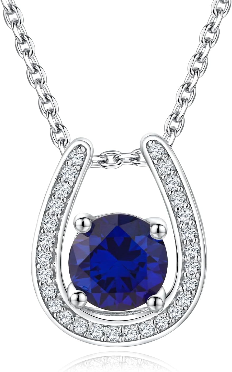 CAIDIKA Sterling Silver Birthstone Horseshoe Necklace for Women Good Luck Pendant Necklace Jewelry for Birthday Wedding(with Gift Box)