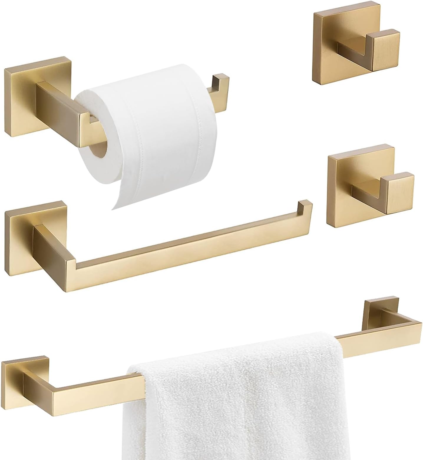 Brushed Gold Bathroom Hardware Set – 23.6 Inch Towel Bar, Ring, TP Holder & Hooks, SUS304 Stainless Steel - View #4